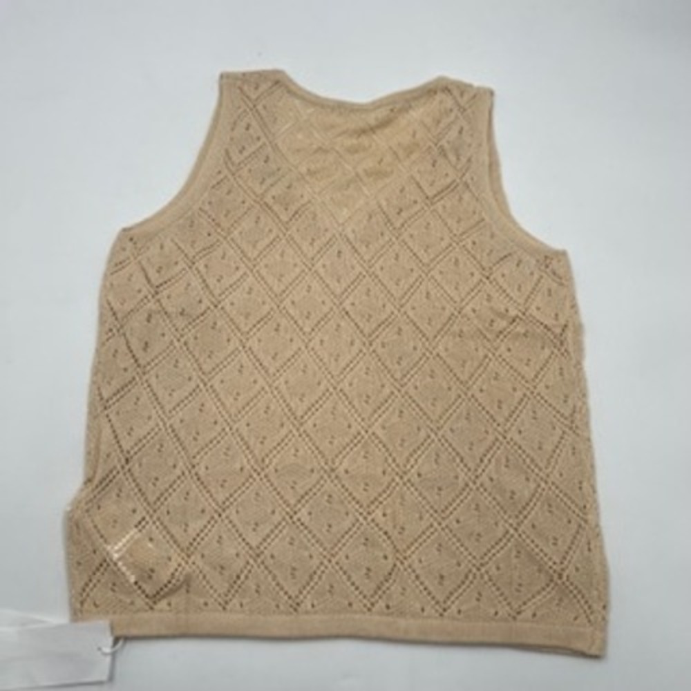 FISOEW Women Khaki Pointelle Knit V-Neck Sweater Vest Diamond Open Weave Size M - Picture 5 of 8